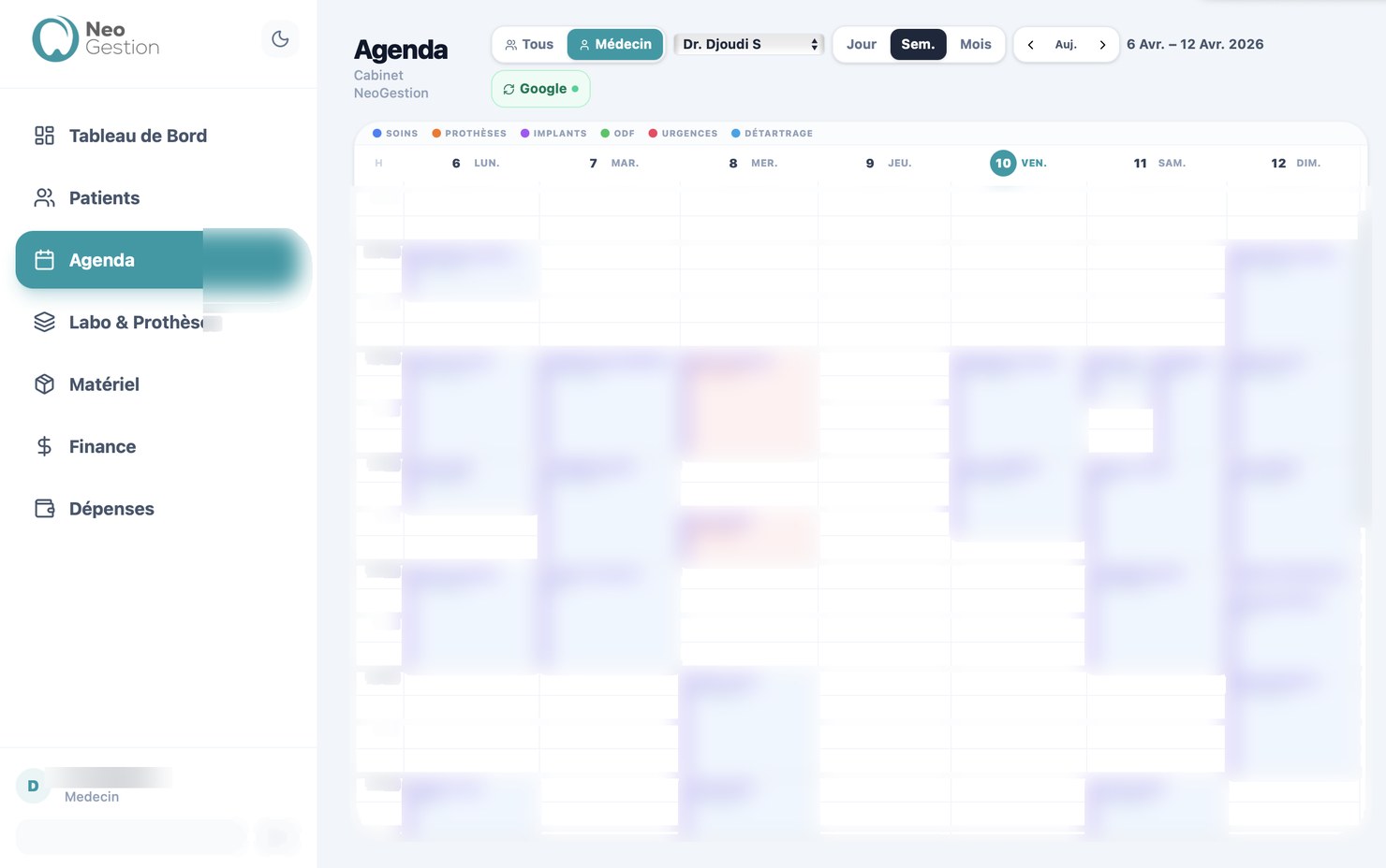 Agenda en ligne NeoGestion avec rappels WhatsApp pour cabinet dentaire