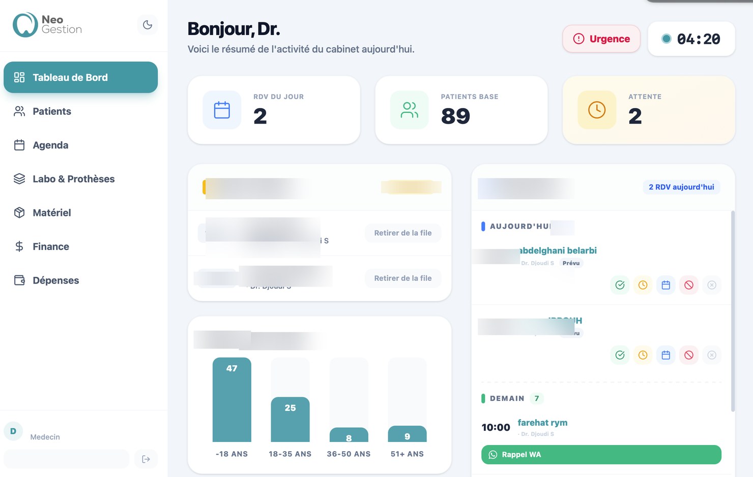 NeoGestion Praticien+ — gestion multi-cabinet pour spécialistes dentaires algériens