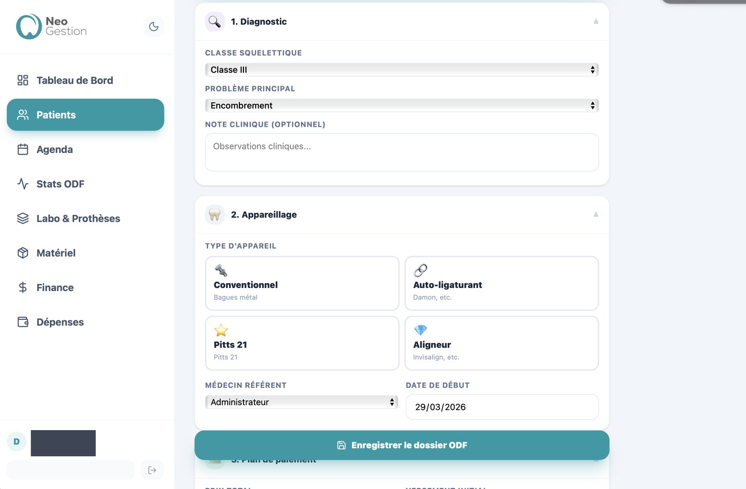 Module ODF orthodontie numérique avec suivi de traitement NeoGestion